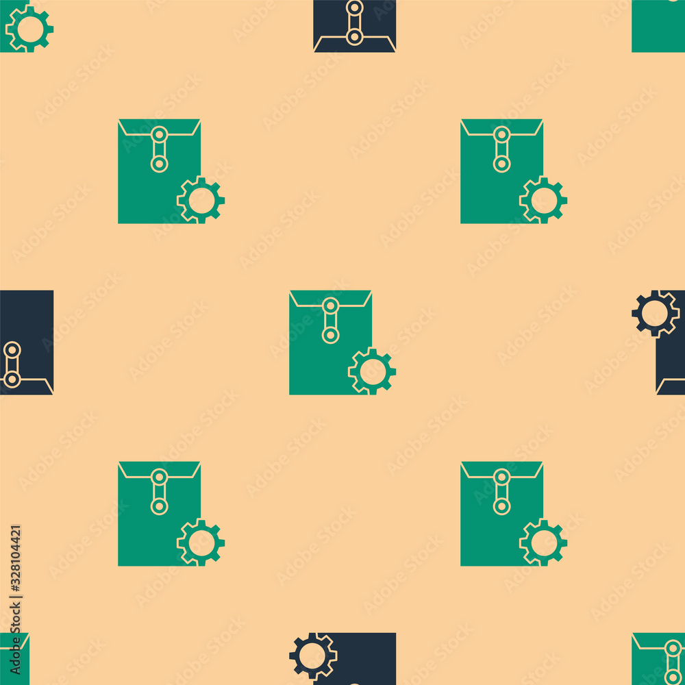 Green and black Envelope setting icon isolated seamless pattern on beige background. Vector Illustra