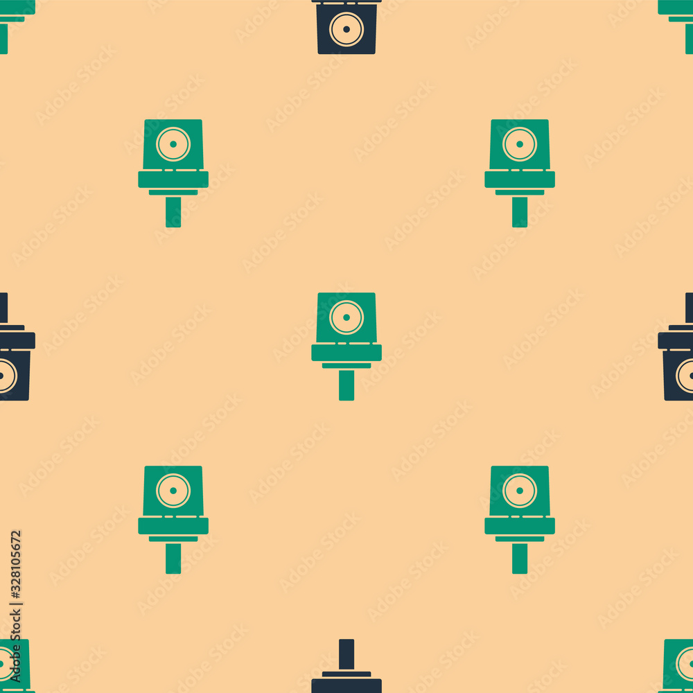 Green and black Spray can nozzle cap icon isolated seamless pattern on beige background. Vector Illu