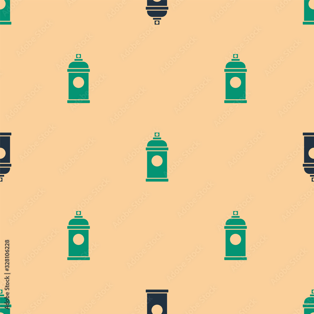 Green and black Paint spray can icon isolated seamless pattern on beige background. Vector Illustrat