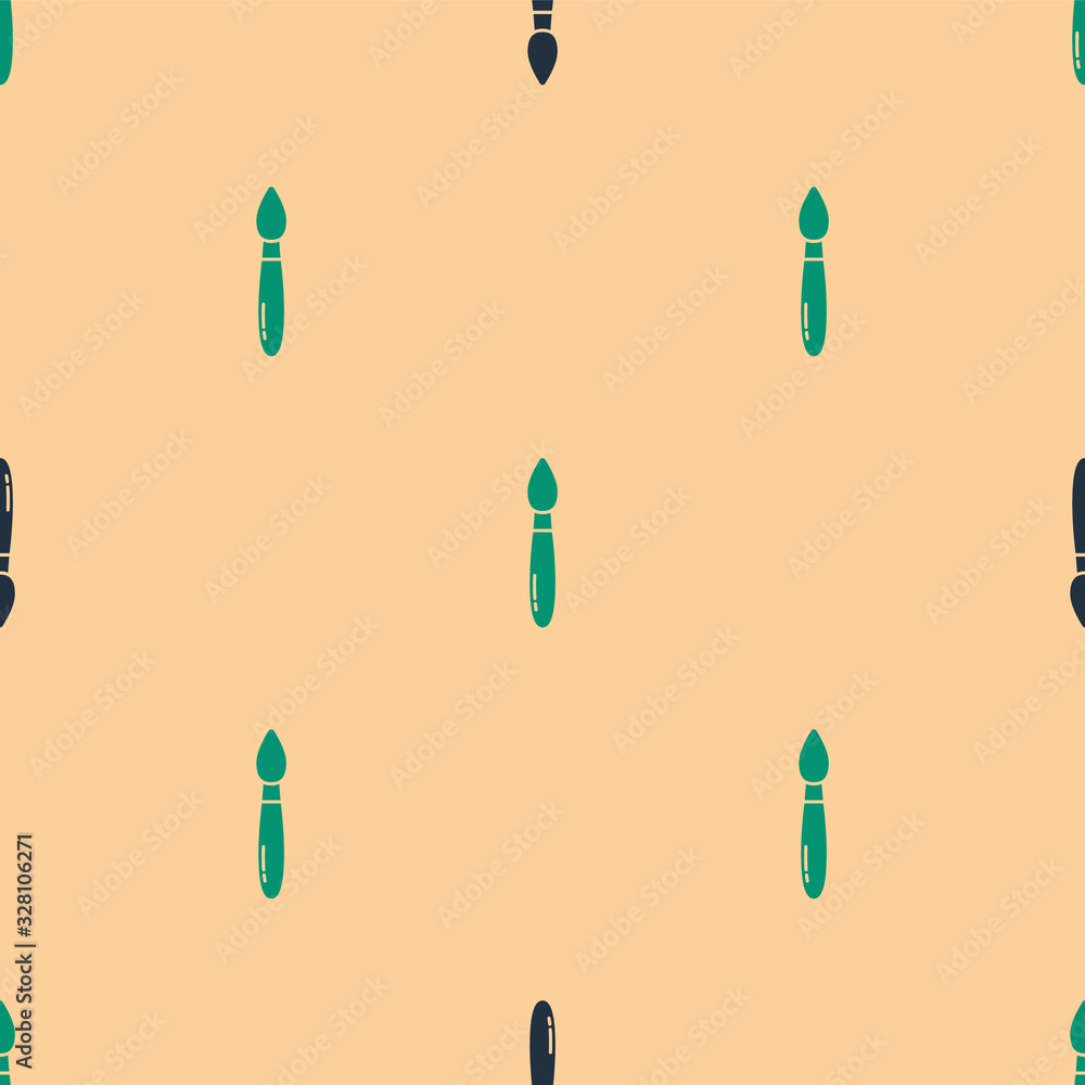 Green and black Paint brush icon isolated seamless pattern on beige background. Vector Illustration