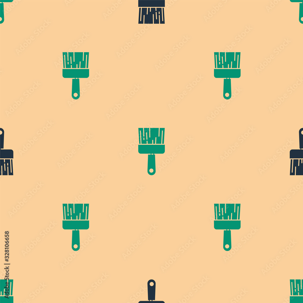 Green and black Paint brush icon isolated seamless pattern on beige background. Vector Illustration