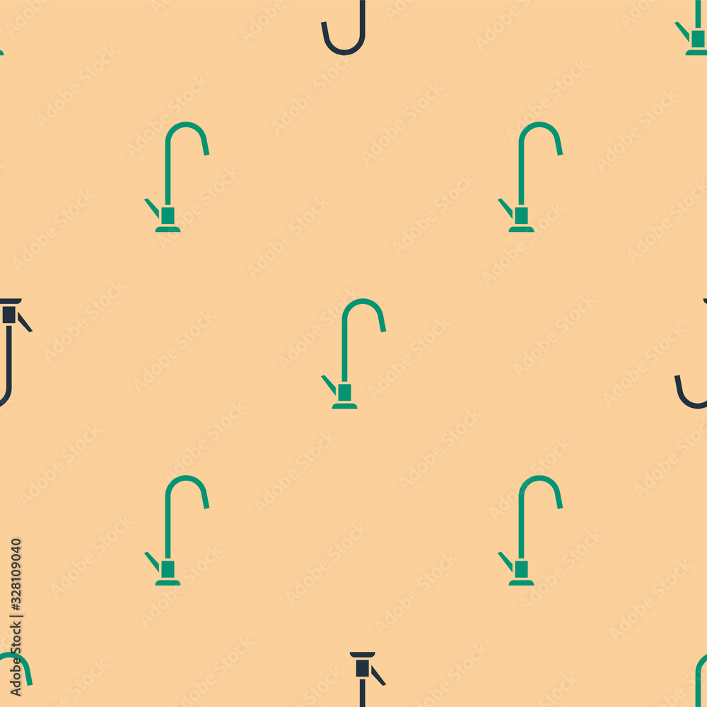 Green and black Water tap icon isolated seamless pattern on beige background. Vector Illustration