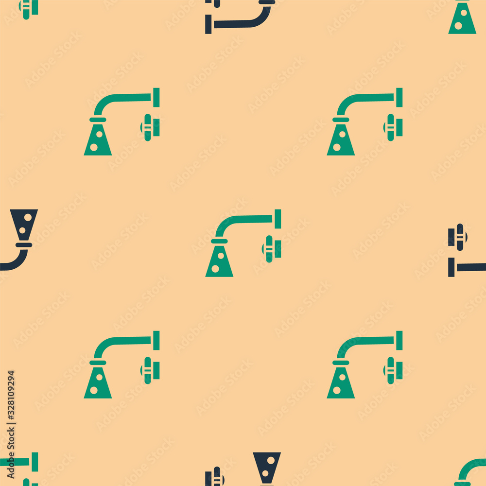 Green and black Water tap icon isolated seamless pattern on beige background. Vector Illustration