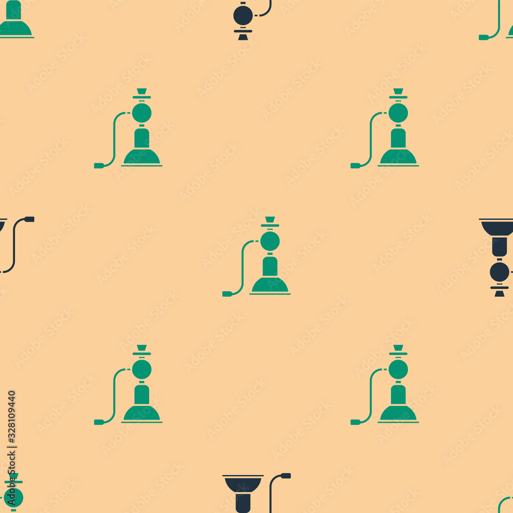 Green and black Wave icon isolated seamless pattern on beige background. Vector Illustration