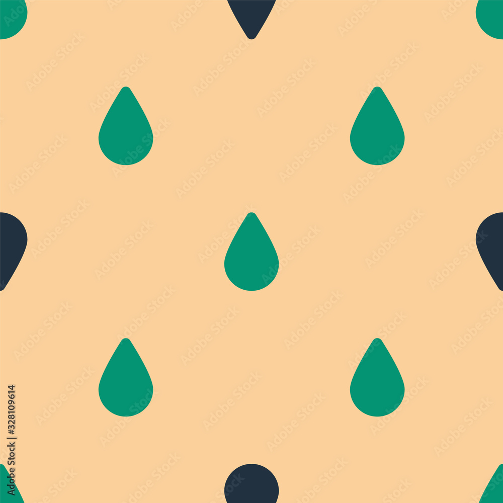 Green and black Water drop icon isolated seamless pattern on beige background. Vector Illustration