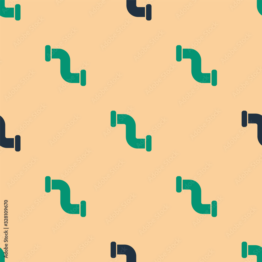 Green and black Industry metallic pipe icon isolated seamless pattern on beige background. Plumbing 