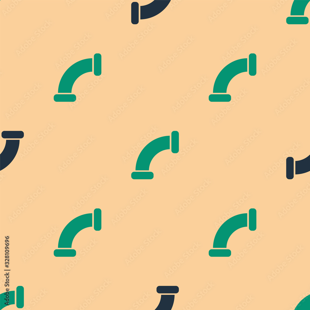 Green and black Industry metallic pipe icon isolated seamless pattern on beige background. Plumbing 