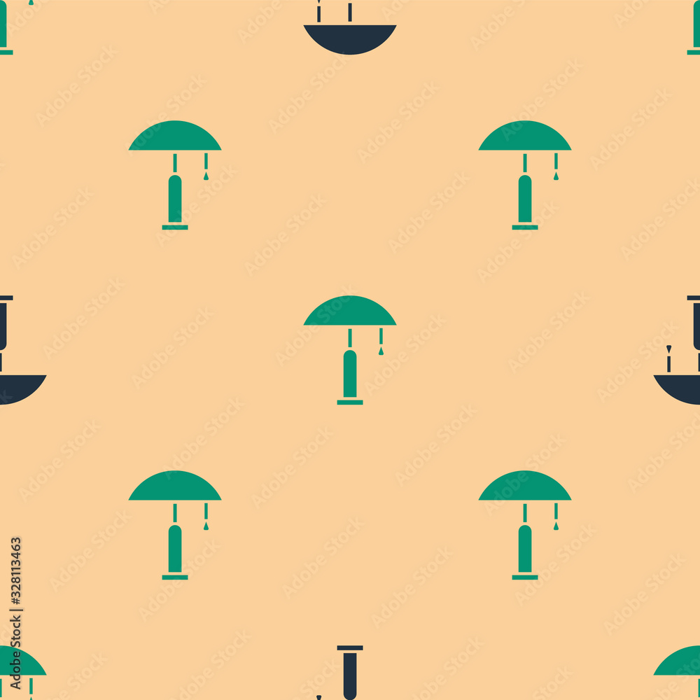 Green and black Table lamp icon isolated seamless pattern on beige background. Vector Illustration