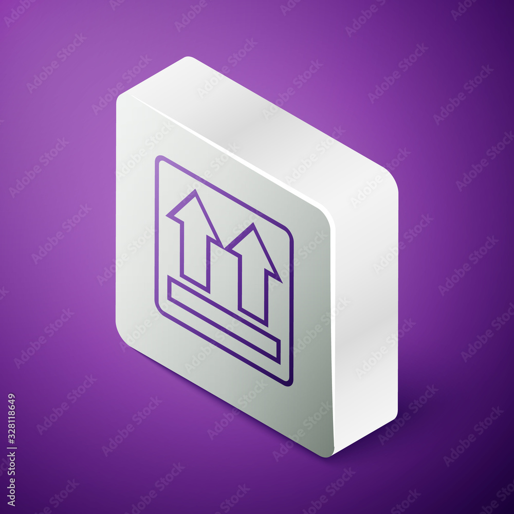 Isometric line This side up icon isolated on purple background. Two arrows indicating top side of pa