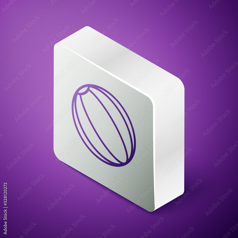 Isometric line Beach ball icon isolated on purple background. Silver square button. Vector Illustrat