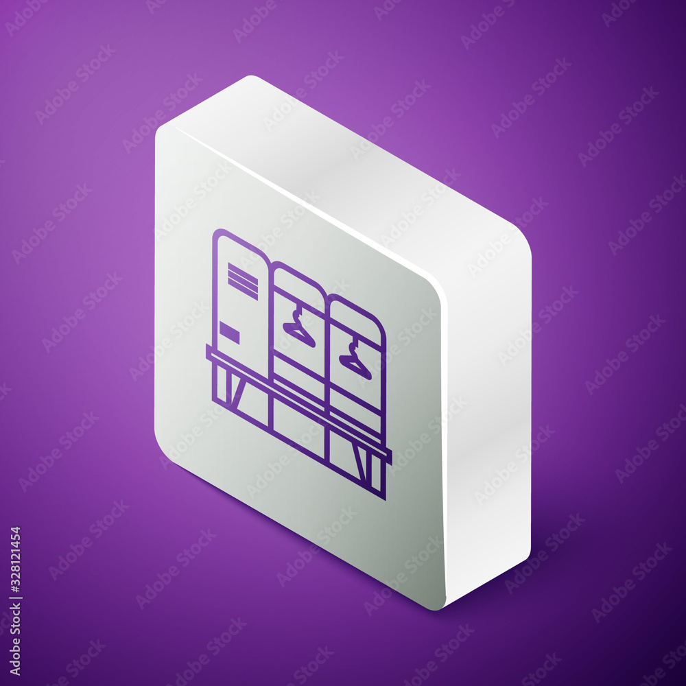 Isometric line Locker or changing room for hockey, football, basketball team or workers icon isolate