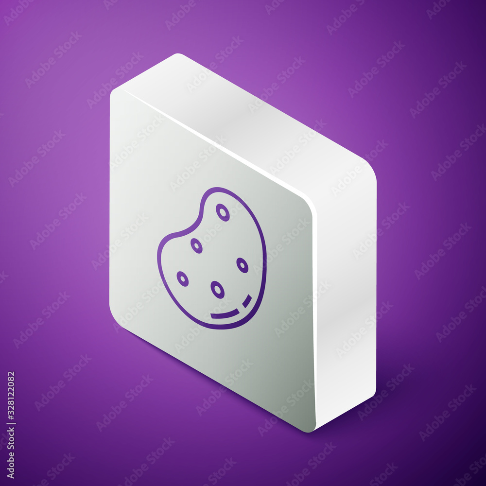 Isometric line Potato icon isolated on purple background. Silver square button. Vector Illustration