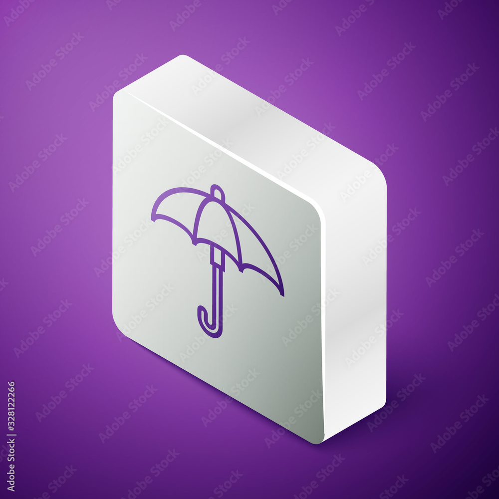 Isometric line Classic elegant opened umbrella icon isolated on purple background. Rain protection s