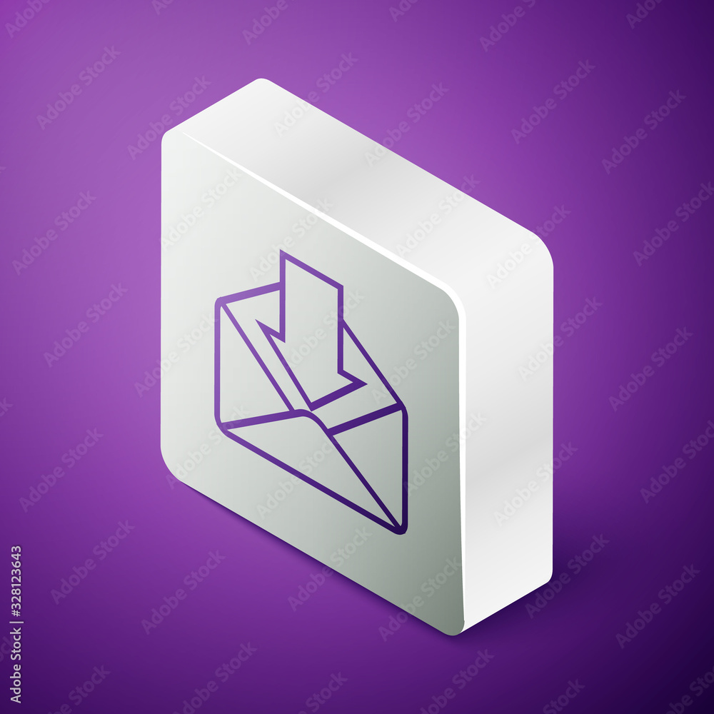 Isometric line Envelope icon isolated on purple background. Received message concept. New, email inc