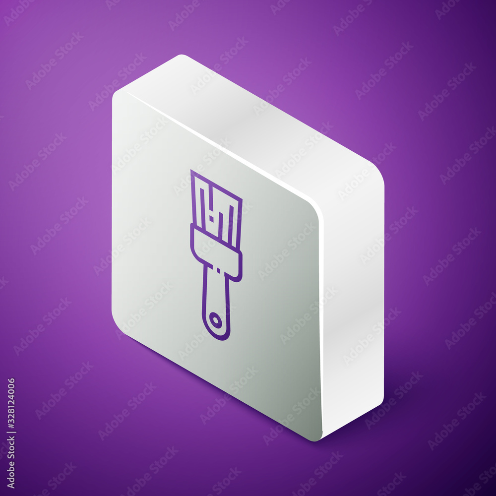 Isometric line Paint brush icon isolated on purple background. Silver square button. Vector Illustra