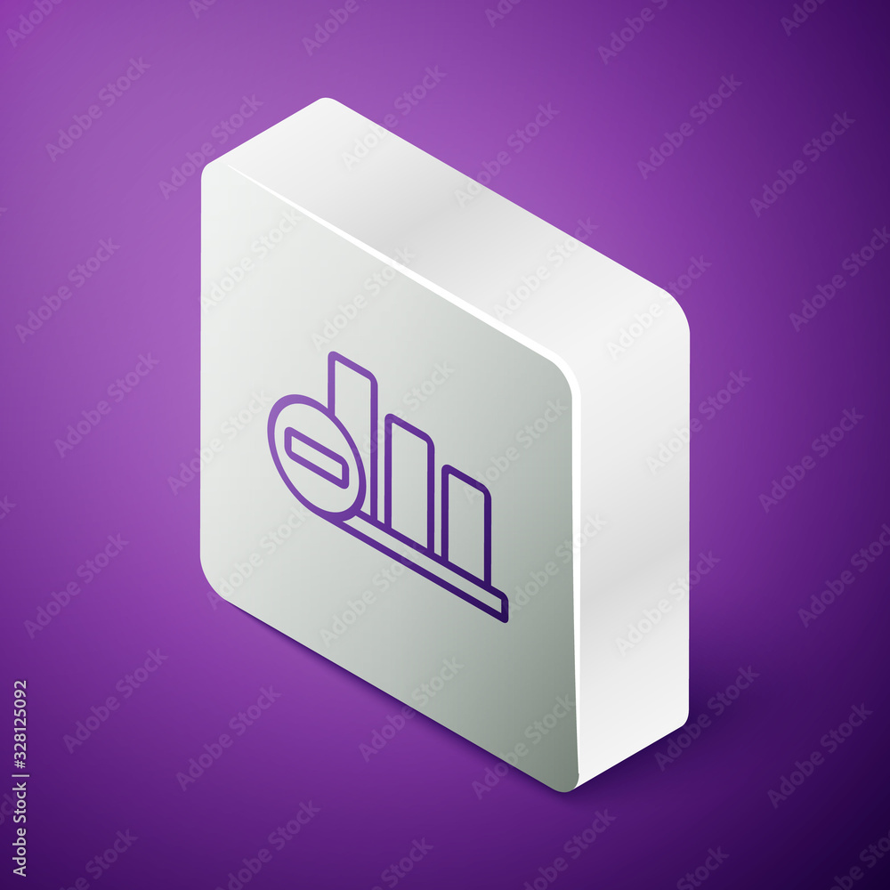 Isometric line Pie chart infographic icon isolated on purple background. Diagram chart sign. Silver 