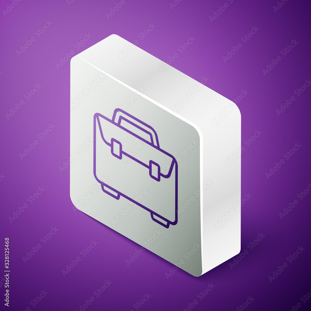 Isometric line Briefcase icon isolated on purple background. Business case sign. Business portfolio.