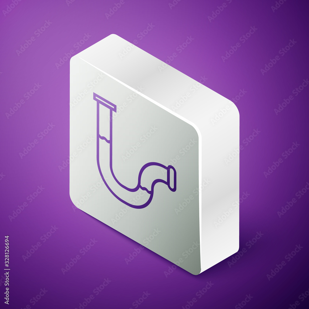 Isometric line Industry metallic pipe icon isolated on purple background. Plumbing pipeline parts of