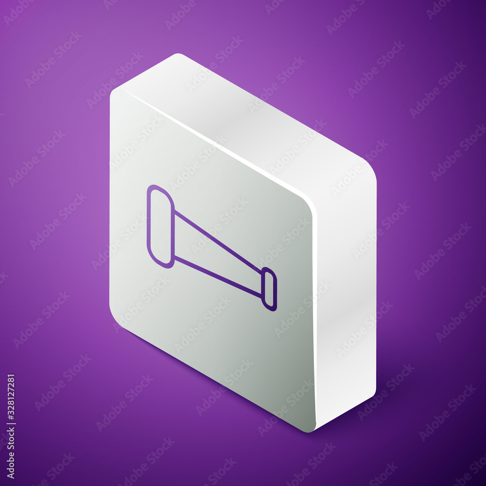 Isometric line Industry metallic pipe icon isolated on purple background. Plumbing pipeline parts of