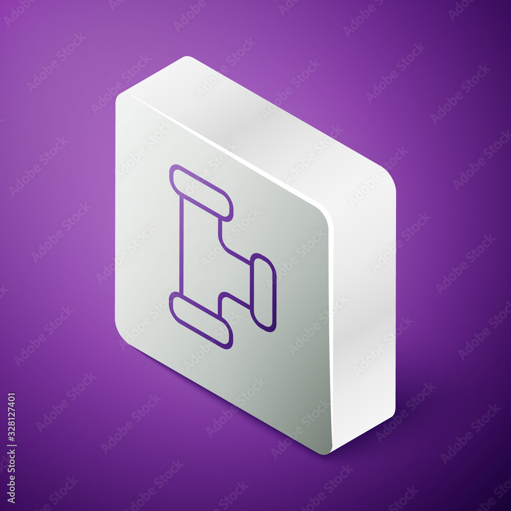 Isometric line Industry metallic pipe icon isolated on purple background. Plumbing pipeline parts of