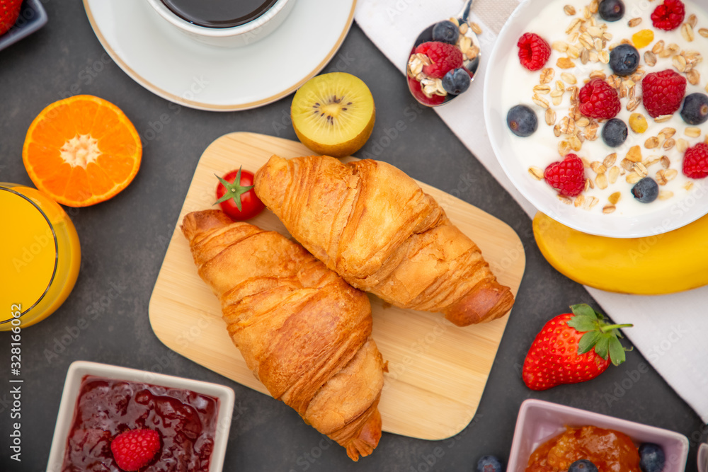 Breakfast Served in the morning with Coffee, Butter croissant and corn flakes Whole grains and raisi