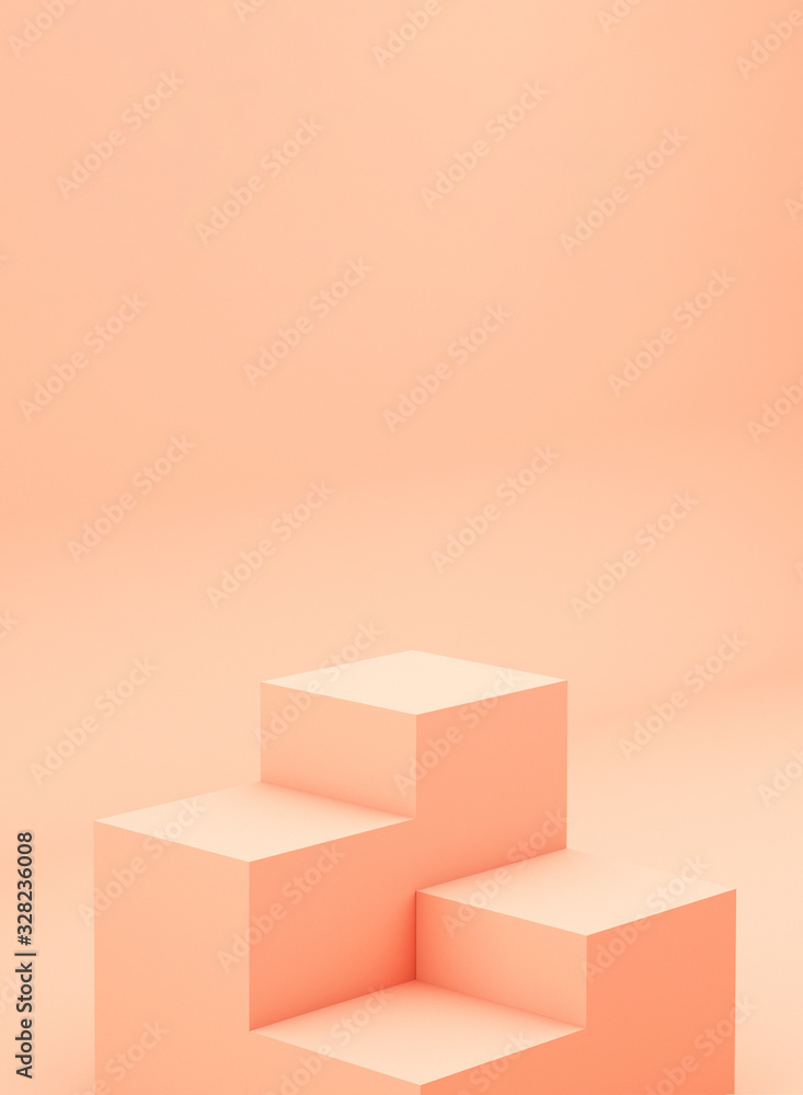 Geometric figures display on pink background,3d rendering ,3d illustration