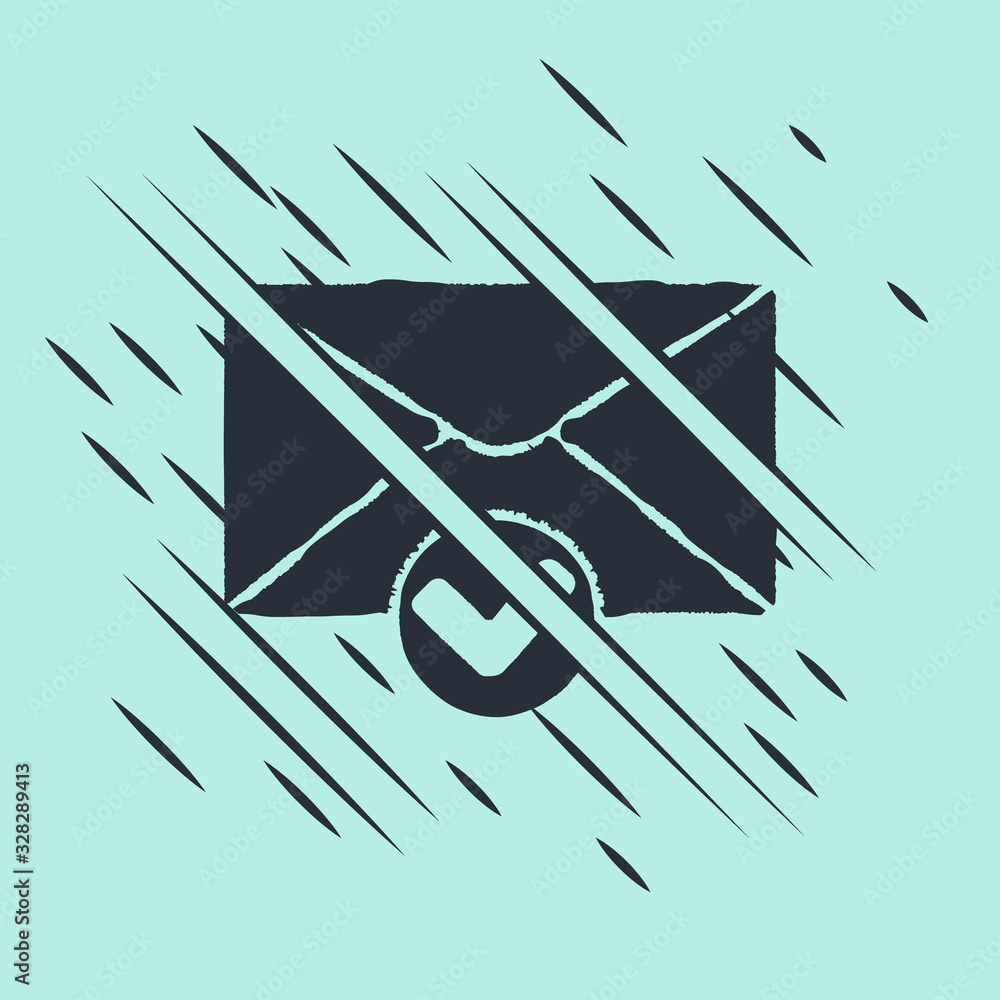 Black Envelope and check mark icon isolated on green background. Successful e-mail delivery, email d