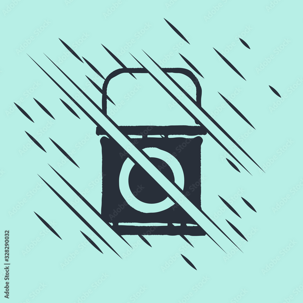 Black Paint bucket icon isolated on green background. Glitch style. Vector Illustration