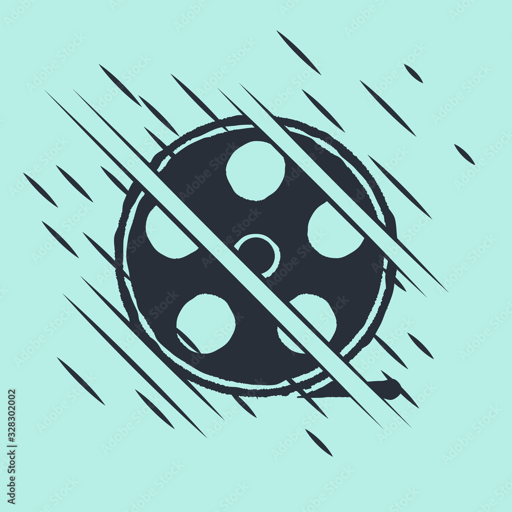 Black Film reel icon isolated on green background. Glitch style. Vector Illustration