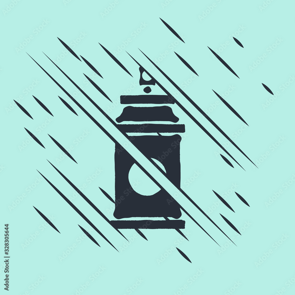 Black Paint spray can icon isolated on green background. Glitch style. Vector Illustration