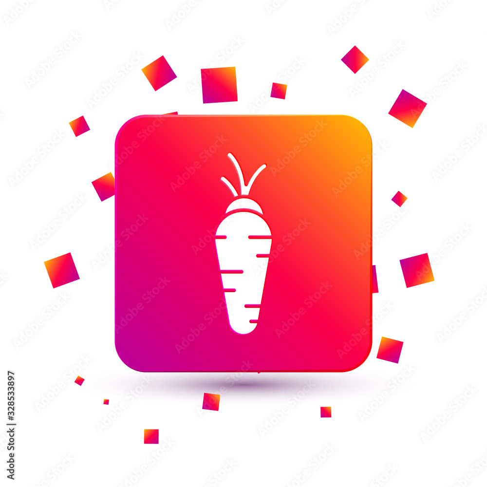 White Carrot icon isolated on white background. Square color button. Vector Illustration