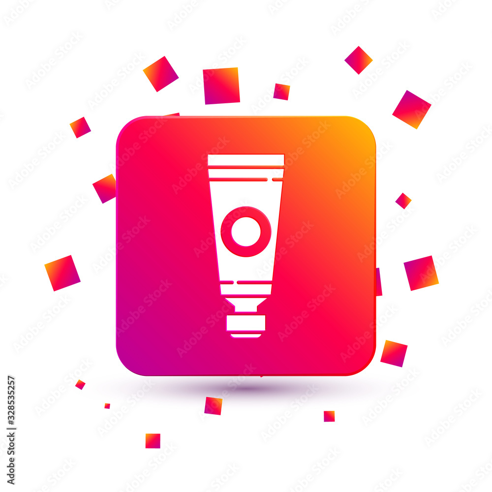 White Tube with paint palette icon isolated on white background. Square color button. Vector Illustr