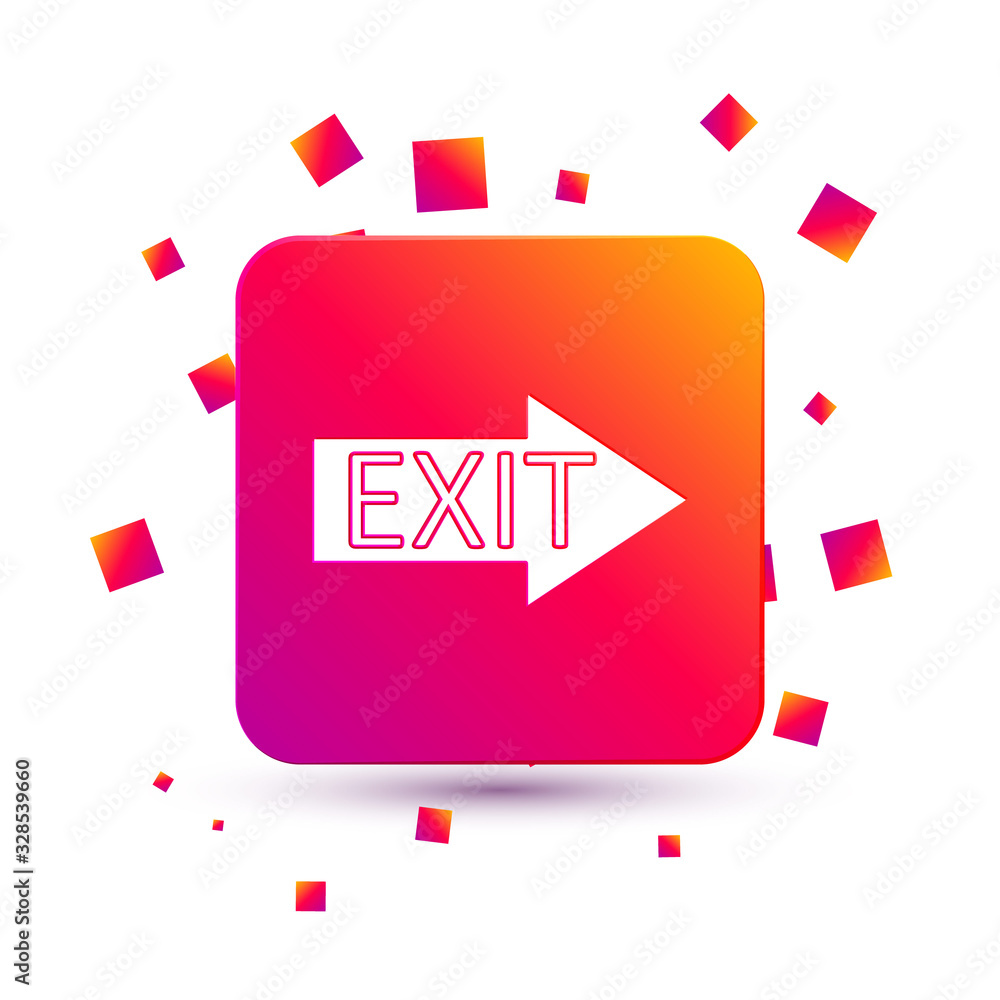 White Fire exit icon isolated on white background. Fire emergency icon. Square color button. Vector 