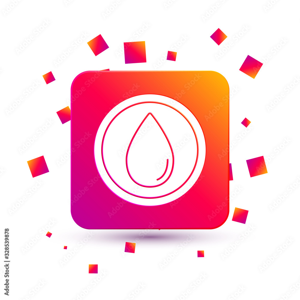 White Water drop icon isolated on white background. Square color button. Vector Illustration