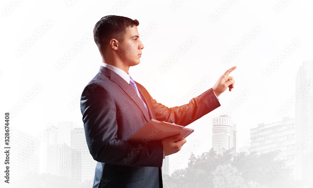 Side view of man in business suit and tie