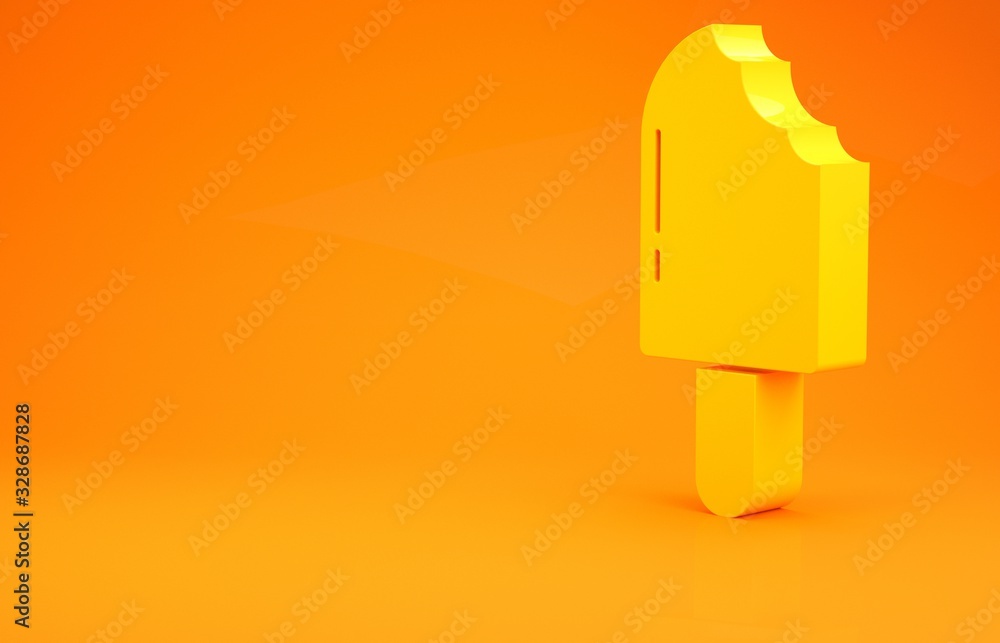 Yellow Ice cream icon isolated on orange background. Sweet symbol. Minimalism concept. 3d illustrati