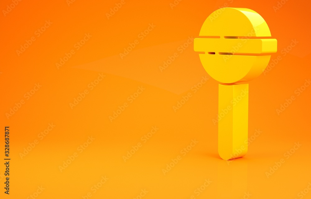 Yellow Lollipop icon isolated on orange background. Food, delicious symbol. Minimalism concept. 3d i