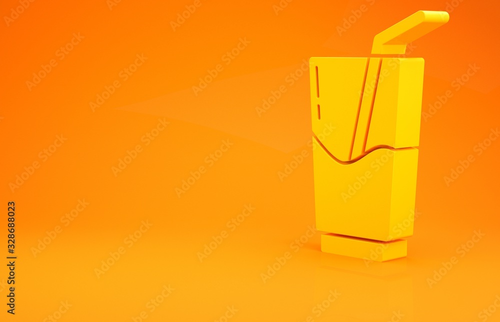 Yellow Cocktail and alcohol drink icon isolated on orange background. Minimalism concept. 3d illustr