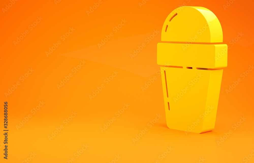 Yellow Ice cream in waffle cone icon isolated on orange background. Sweet symbol. Minimalism concept