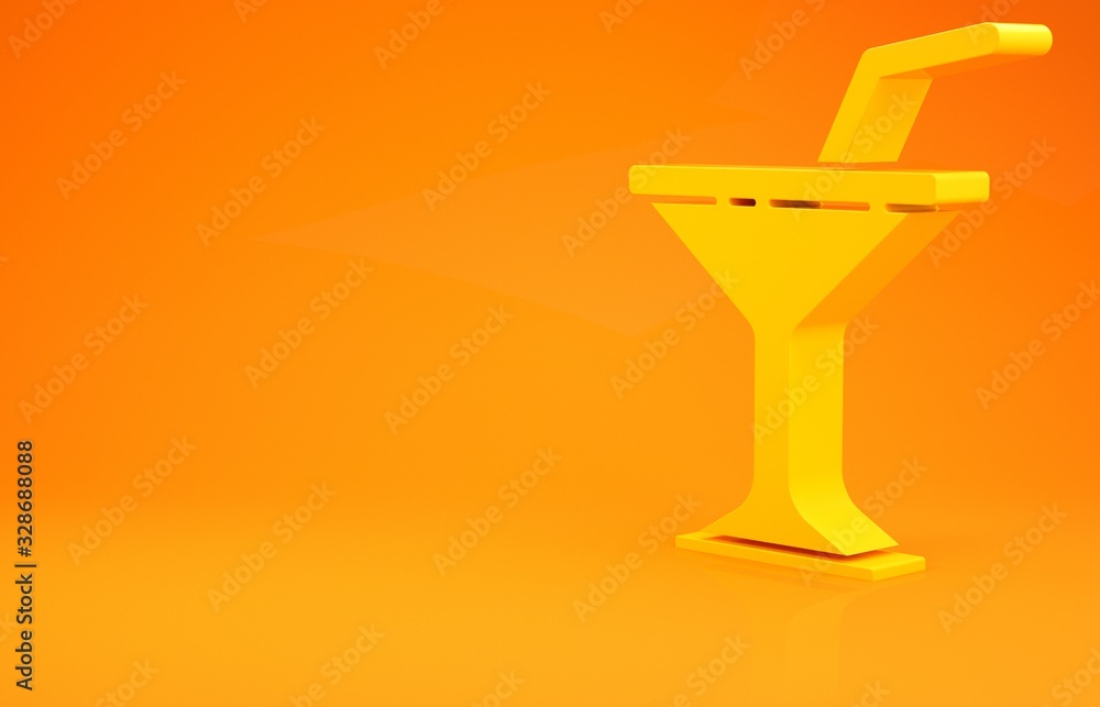 Yellow Martini glass icon isolated on orange background. Cocktail icon. Wine glass icon. Minimalism 