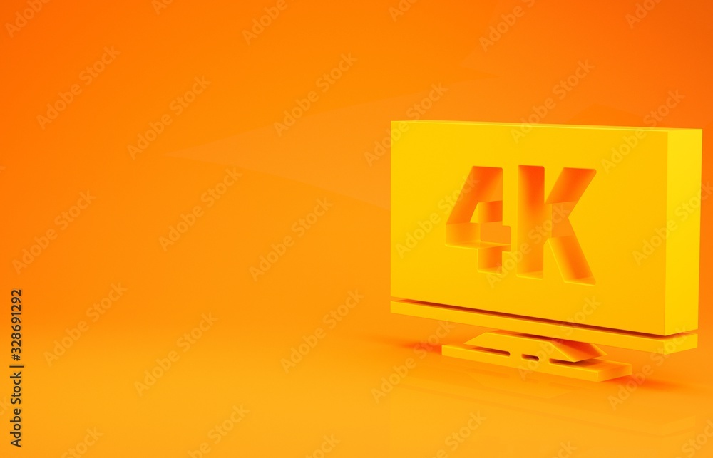 Yellow Screen tv with 4k Ultra HD video technology icon isolated on orange background. Minimalism co