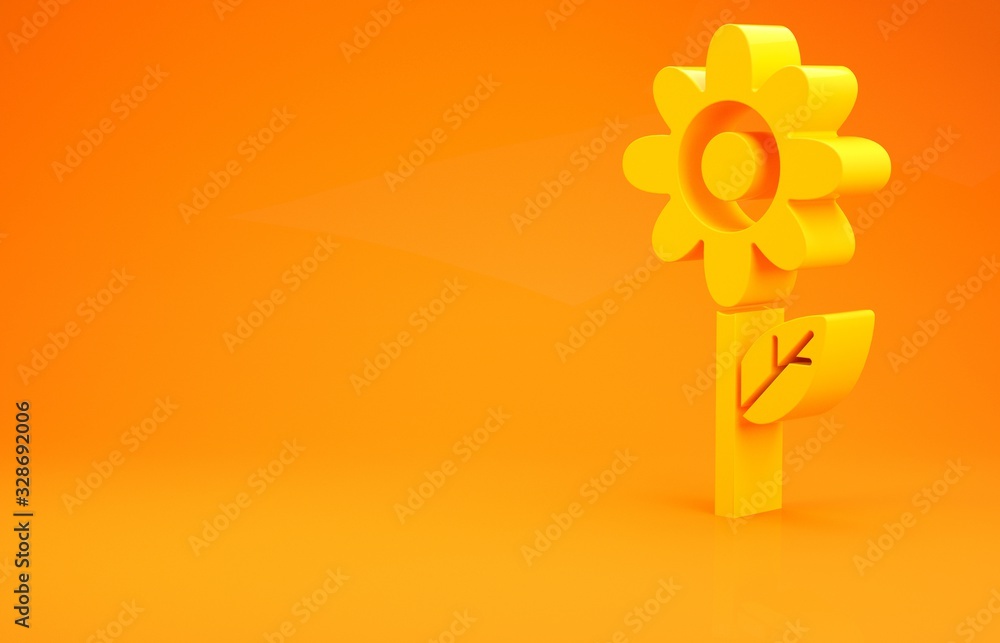 Yellow Flower icon isolated on orange background. Minimalism concept. 3d illustration 3D render