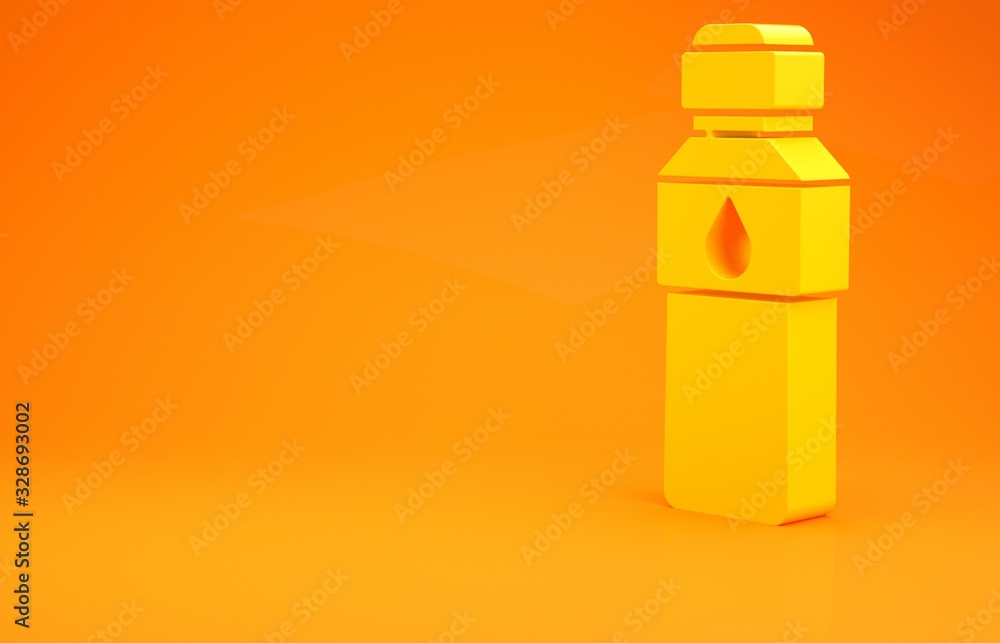 Yellow Bottle of water icon isolated on orange background. Soda aqua drink sign. Minimalism concept.