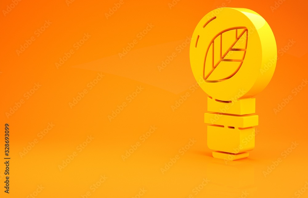 Yellow Light bulb with leaf icon isolated on orange background. Eco energy concept. Alternative ener