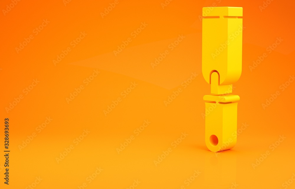 Yellow Rasp metal file icon isolated on orange background. Rasp for working with wood and metal. Too