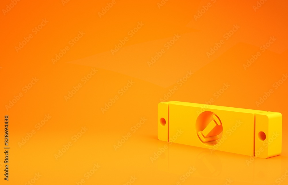 Yellow Construction bubble level icon isolated on orange background. Waterpas, measuring instrument,