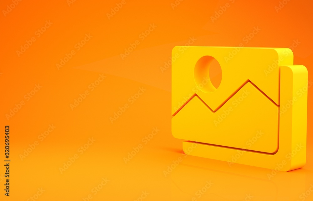 Yellow Picture landscape icon isolated on orange background. Minimalism concept. 3d illustration 3D 