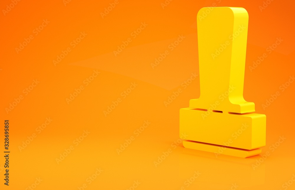 Yellow Stamp icon isolated on orange background. Minimalism concept. 3d illustration 3D render