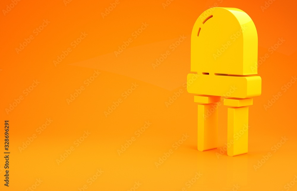 Yellow Light emitting diode icon isolated on orange background. Semiconductor diode electrical compo