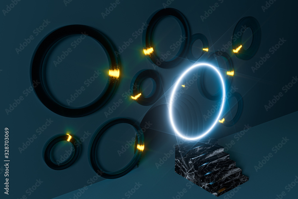 Circle background material,cartoon room,3d rendering.